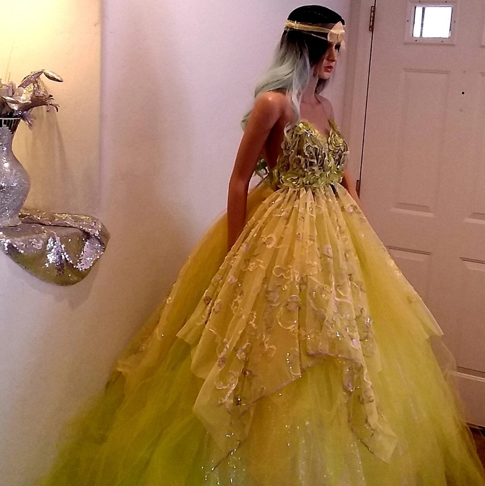 SAMPLE GOWN SET ONLY - FELISHA Yellow & Green Boho Wedding Ballgown Set